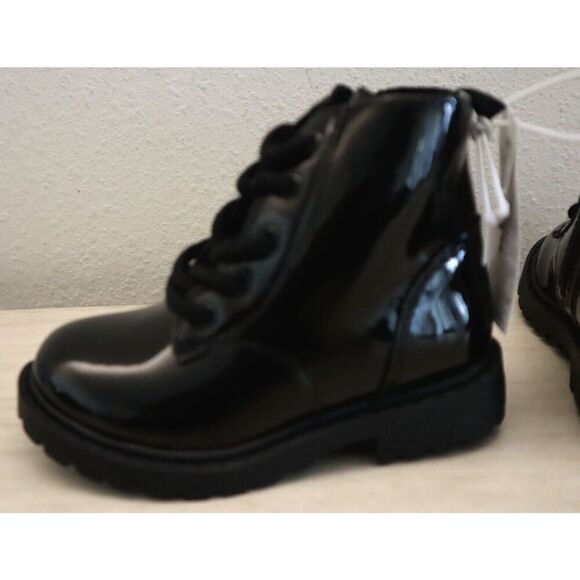 Old Navy 749932 Toddler Girl Sz 8 Black Shiny Faux-Leather Side-Zip Combat Boots - Picture 6 of 7